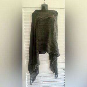 Max Edition Charcoal Gray striped knit poncho with fringe
